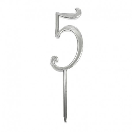Numero 5 cake topper argento - cm 11
