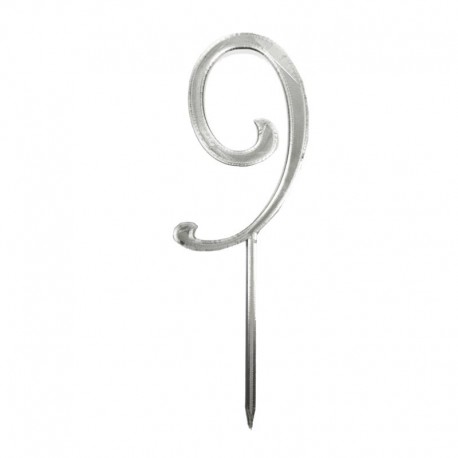 Numero 9 cake topper argento - cm 11