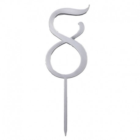 Numero 8 cake topper argento - cm 11